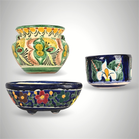 Mexican Talavera Planter Set — Cobalt, Calla Lily & Floral
