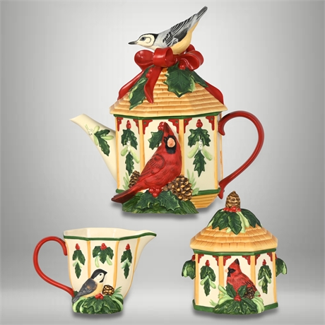 Lenox "Winter Greetings" Figural Birdhouse Tea Pot and Serving Set