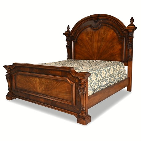 Henredon Aston Court King Panel Bed — Flame Mahogany, Carved Posts