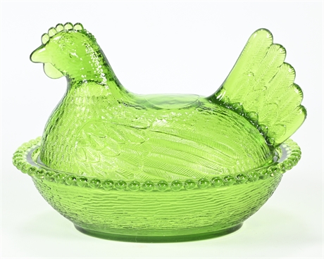 Vintage Indiana Glass Olive Green Hen on Nest Candy Dish