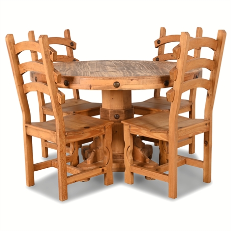 Rustic Round Pine Table with Ladder-Back Chairs by Rusticos Sierra