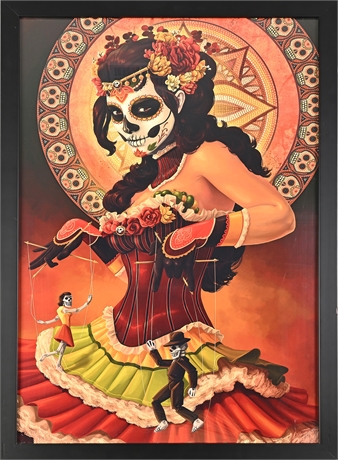 Day of the Dead Catrina Framed Lithograph Print Skeleton Art