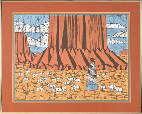 Norine Streff “Monument Valley” Batik — Framed Southwest Scene, ©1985