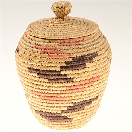 Tohono O'odham Papago Coiled Basket with Lid