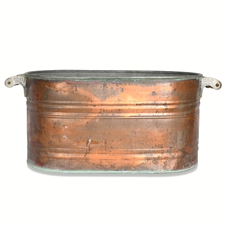 Vintage Revere Copper Boiler Oval Wash Tub w/ Wood Handles
