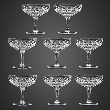 Set of 8 Bohemia Cut Crystal Champagne Coupes – 4½" Vintage Barware