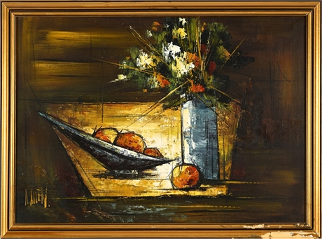 D. Allen Mid-Century Modernist Still Life Oil Painting — Fruit & Florals