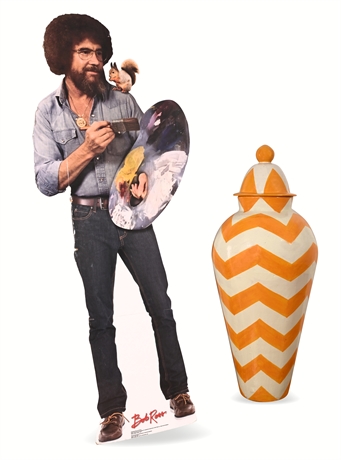 Large Mexican Talavera Chevron Ceramic Lidded Vase, 53” Jalisco