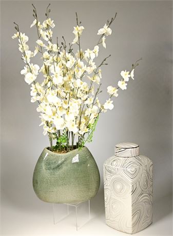 Pair of Decorative Vases with Foliage