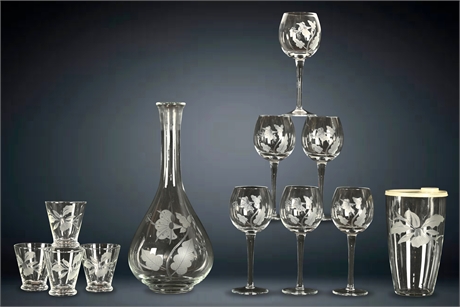 Vintage Floral Etched Barware