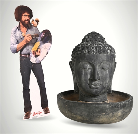 Large Buddha Head Garden Fountain w Basin 48" Faux Stone Sculpture
