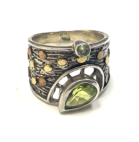 Sterling Silver Ring With Green Stones