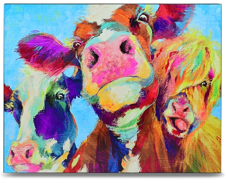 Colorful Cow Print on Panel