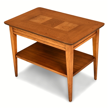 Lane Mid-Century Walnut Side Table with Burl Inlay & Lower Shelf, Style 1905