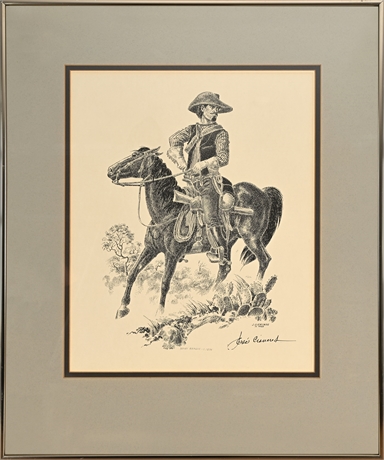 José Cisneros "Texas Ranger, c. 1870" Signed Pen-and-Ink Print, El Paso