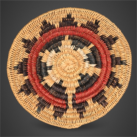 12.5" Navajo Coiled Basket Tray Red & Black Core Ring Design
