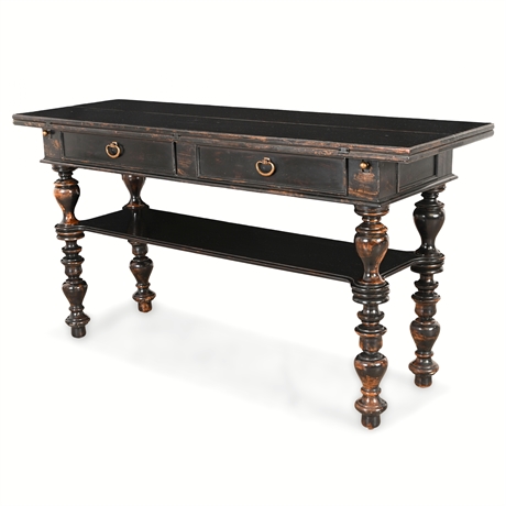 Classic Schnadig Expanding Console Table – Distressed Black Finish