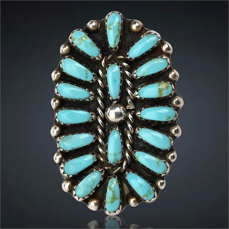 Vintage Zuni Petit Point Turquoise Ring, Size 7.5