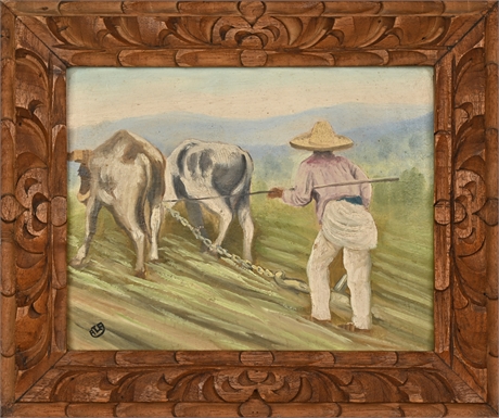 Mid-Century Mexican Farm Life Painting