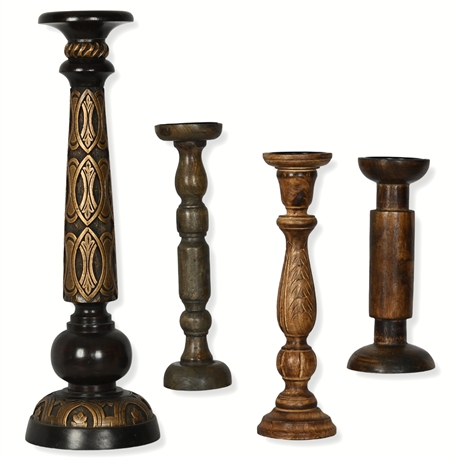 Hand-Carved Wood & Cast Resin Candlesticks – Rustic Elegance