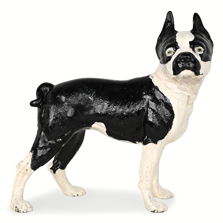 Hubley Cast Iron Boston Terrier Doorstop – Hand Painted, 10.5”