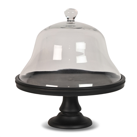 Glass Bell Cloche Display Dome with Wooden Base