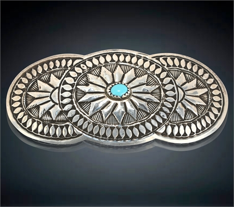 Vintage Navajo Sterling Silver & Turquoise Hair Barrette – Traditional Design