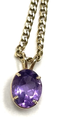 Substantial 14K Gold Necklace with Amethyst Pendant