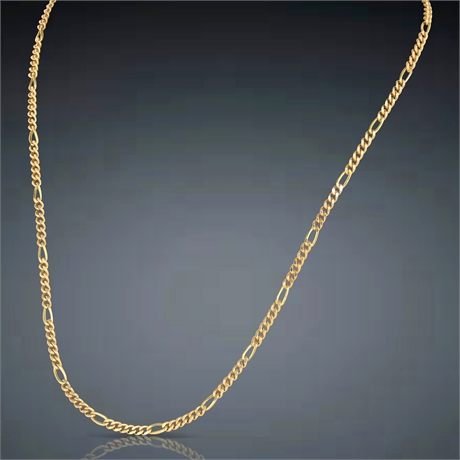 14K Yellow Gold Figaro Link Necklace, Marked "14K Italy"