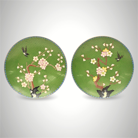 Pair of Vintage Japanese Cloisonné Plates – Blossoms & Birds, 7.25"