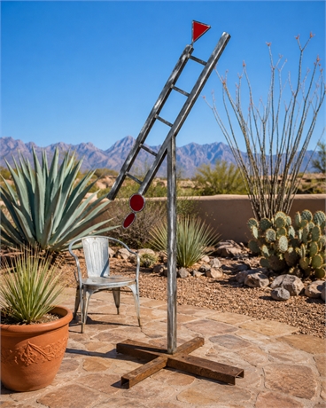 Santanova Semaphore Steel & Stained Glass Sculpture, NM, 1990s