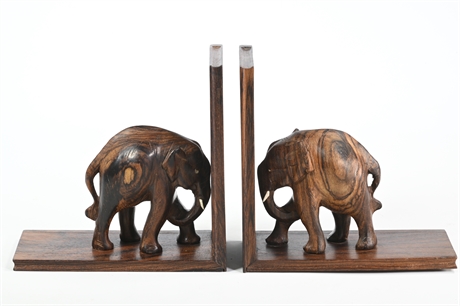 Vintage Carved Elephant Bookends