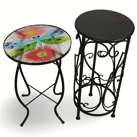 Dragonfly Glass Patio Table & Iron Plant Stand Set