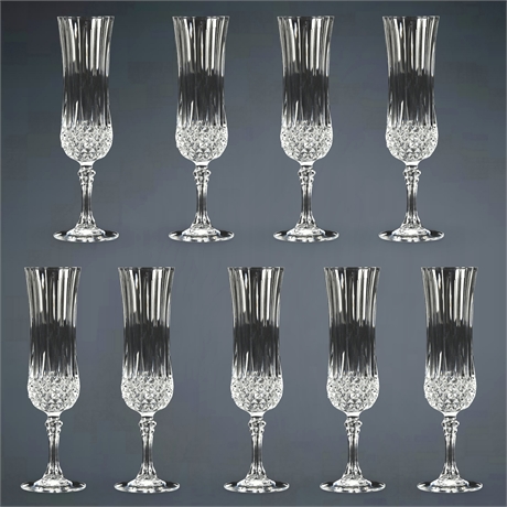 (9) Cristal D'Arques "Longchamp" Champagne Flutes