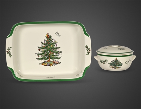 Spode Christmas Tree Covered Dish & Casserole – Oven-to-Table, 2‑Pc Set