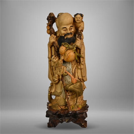 Polychrome Chinese Elder Wiseman Sculpture