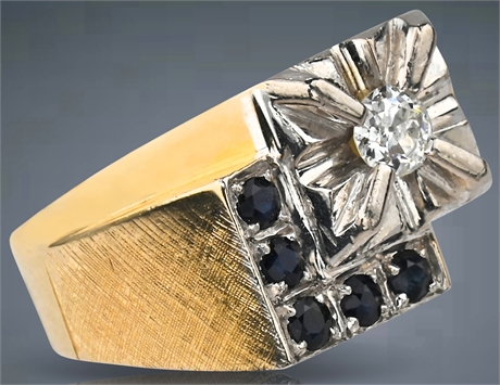 Mid Century 14K Diamond & Sapphire Ring