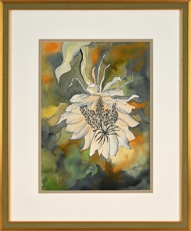Eileen Raucher-Sutton Night-Blooming Cereus Watercolor & Ink, Signed & Dated