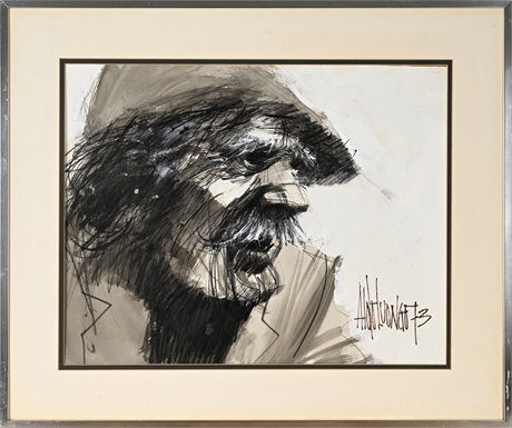 Aldo Luongo (b. 1941) — Tarahumara Native, Mixed Media on Paper, 1973