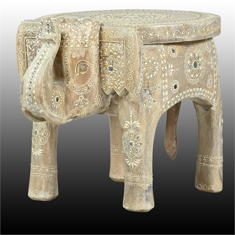 Carved Jeweled Elephant Garden Stool