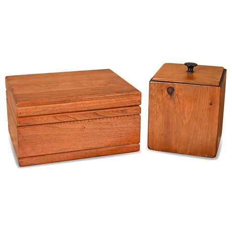 Vintage Solid Wood Humidor & Tobacco Jar Set with Cedar Lining & Hygrometer
