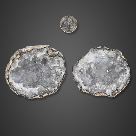 Split Quartz Geode Pair with Druzy Crystal Interior