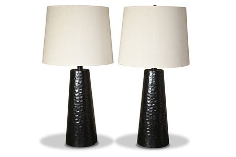 Pair Hammered Contemporary Table Lamps