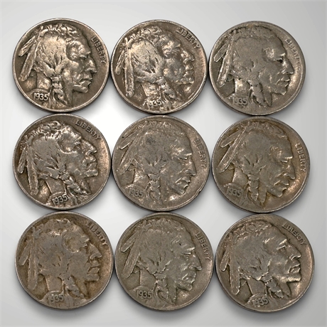 1935 (9) Buffalo Nickels