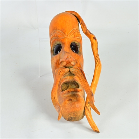 Carved Wood Mask with Glass Eyes