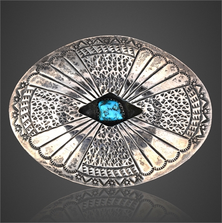 Vintage Navajo Sterling Silver & 2ct Turquoise Belt Buckle — 49.2g