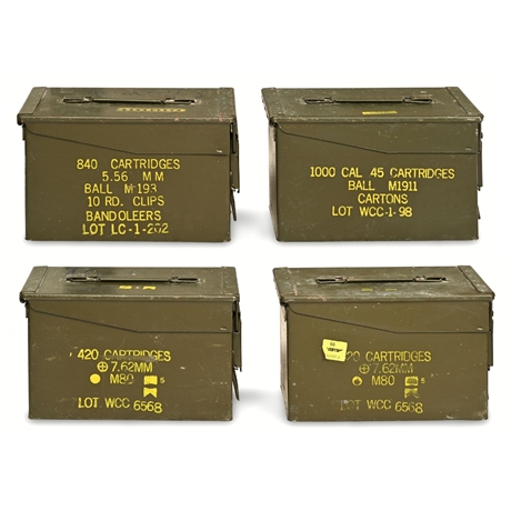 Military Surplus Steel Ammo Cans — Lot of 4 | 5.56, 7.62, .45 Cal