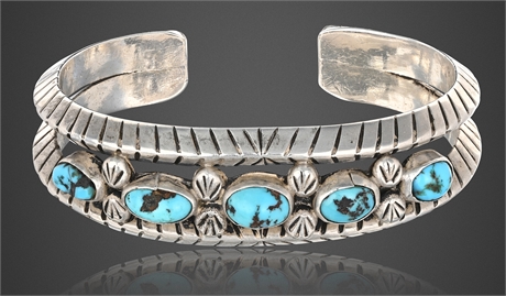 Navajo E. Francis Sterling Silver & Turquoise Cuff Bracelet