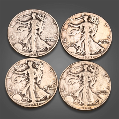 (4) 1941 Walking Liberty Half Silver Dollars