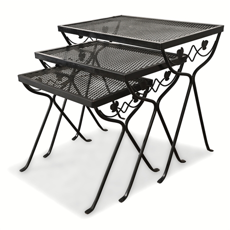 Mid-Century Wrought Iron Nesting Tables — Set of 3, Grape Leaf Motif